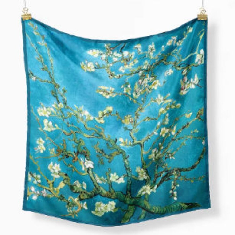 Van Gogh Almond Blossom Silk Feel Square Scarf Floral Art 20.75" x 20.75" NEW